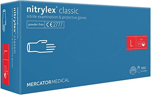 Nitrylex Classic Disposable Nitrile Gloves, Powder Free, 100 Pcs, Blue, Size L
