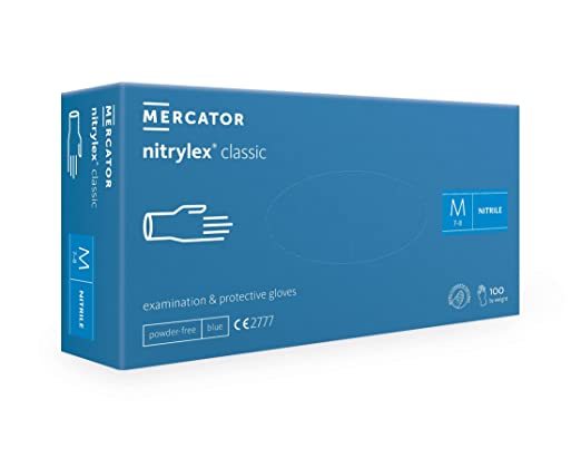 Nitrylex Classic Disposable Nitrile Gloves, Powder Free, 100 Pcs, Blue, Size M