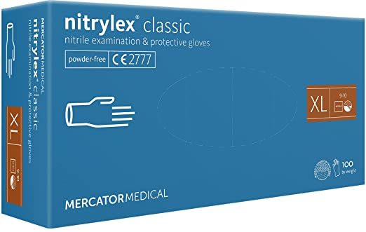 Nitrylex Classic Disposable Nitrile Gloves, Powder Free, 100 Pcs, Blue, Size XL