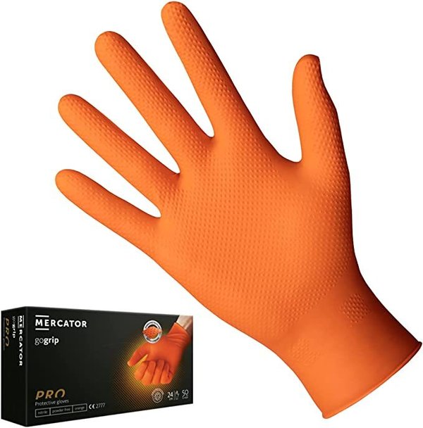 Nitrile gloves GoGrip orange, size: M - 50 pieces, Disposable protective gloves, powder-free,