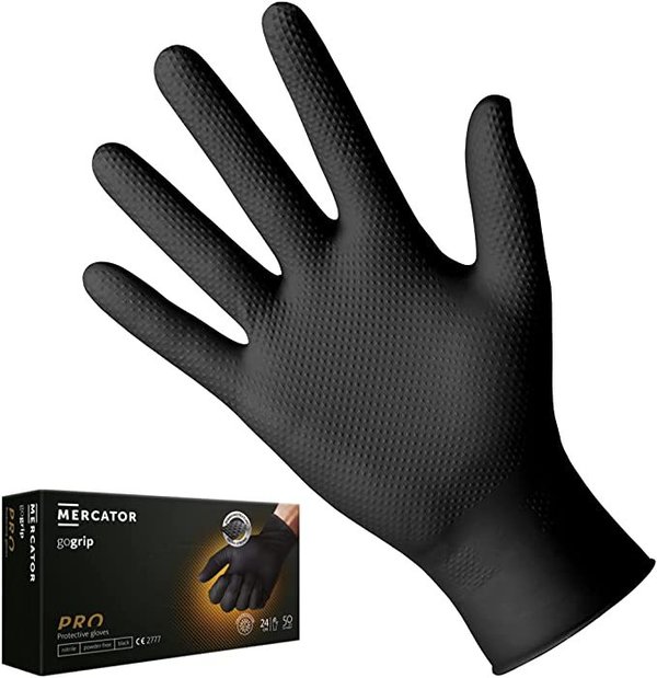 Nitrile gloves GoGrip black, size: M - 50 pieces, Disposable protective gloves, powder-free,