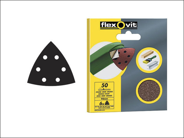 Flexovit 63642526401 Delta Hook & Loop Sanding Sheets 94mm Fine 120g x 6